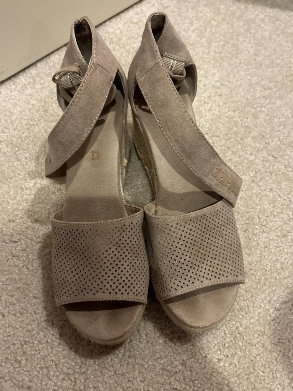 Unisa Taupe Suede Perforated Wedge Sandals